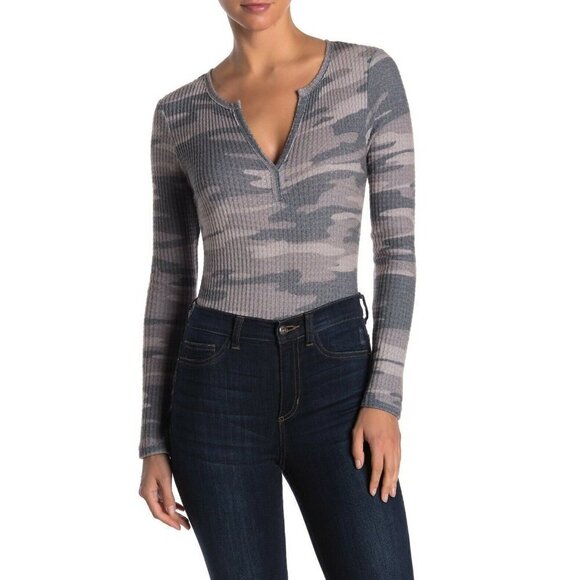 NWOT! Socialite Charcoal Camo Long Sleeve Bodysuit - Picture 1 of 8